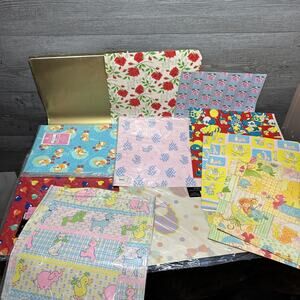 Bundle Lot of VINTAGE Baby Wrapping Paper Clowns Elephants Animals Much More